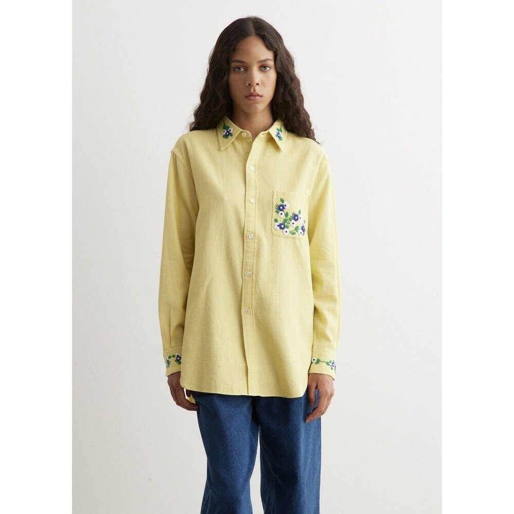 Bode Beaded Chicory Long Sleeve Shirt Top Buttondown Cotton Floral M New 272474